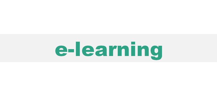 The graphic shows a large “e-learning” sign in green.