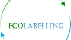 Grafika przedstawia logo projektu Ecolabelling: w środku znajduje się napis "Ecolabelling", a wokół niego na obwodzie koła znajdują się dwie strzałki - zielona i niebieska.